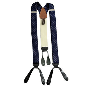 Trafalgar Suspenders Polka Dot Navy Pink Button Silver Elastic Black Leather